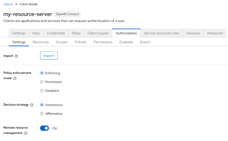 Resource server settings