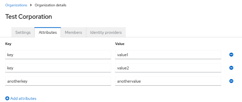 Managing organization attributes