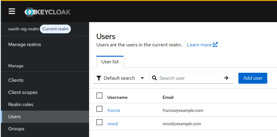 Screenshot: Realm and Users