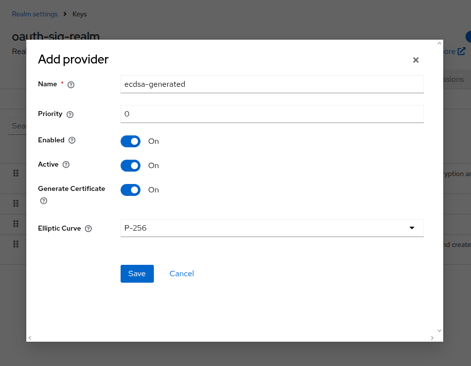 Screenshot: Adding ECDSA Key Provider