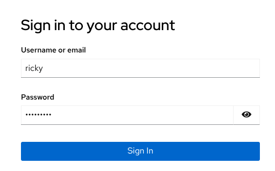 Login page for username and password