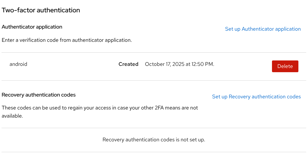Click Set up Recovery authentication codes
