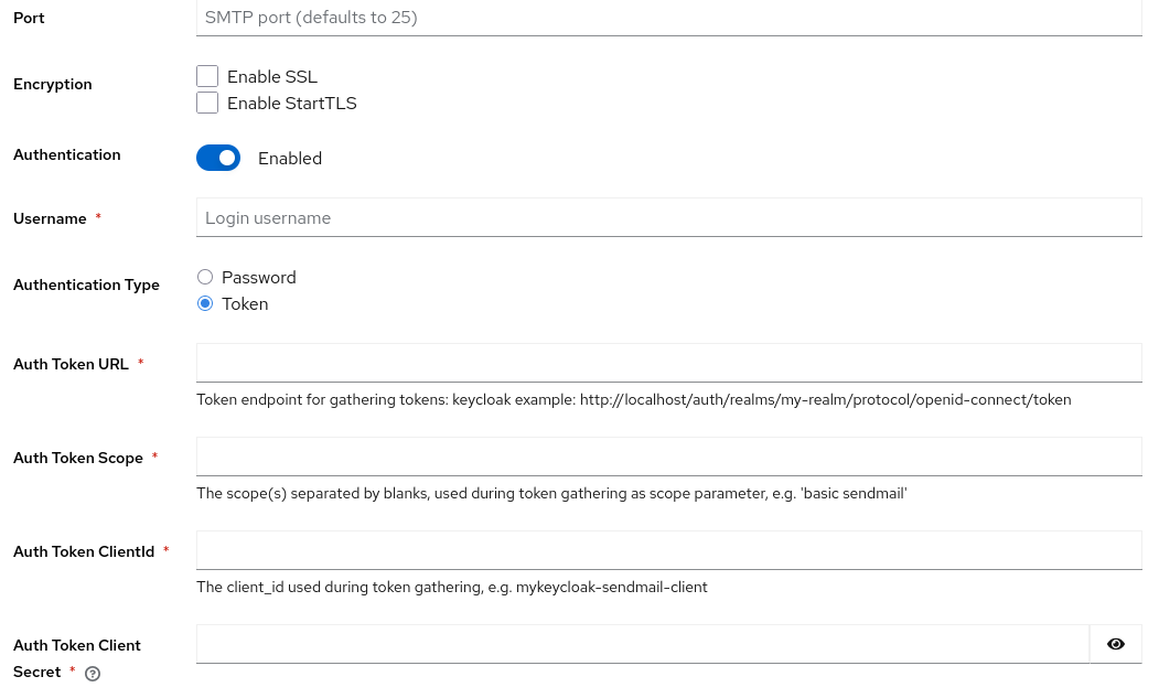Settings for token based authentication
