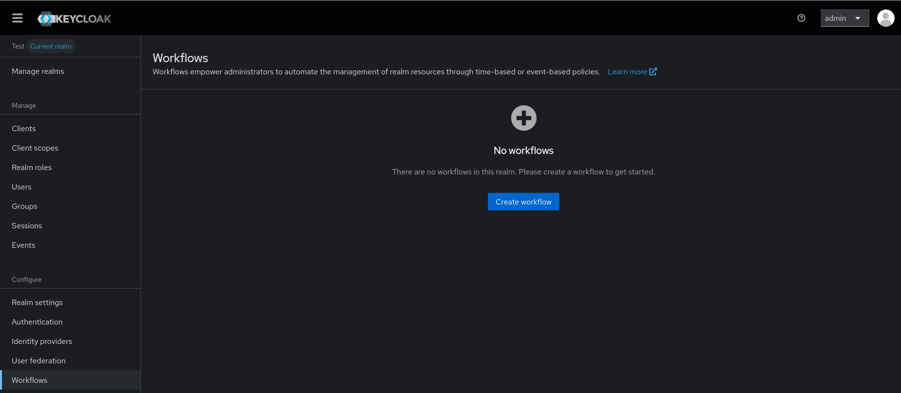 Workflows initial screen