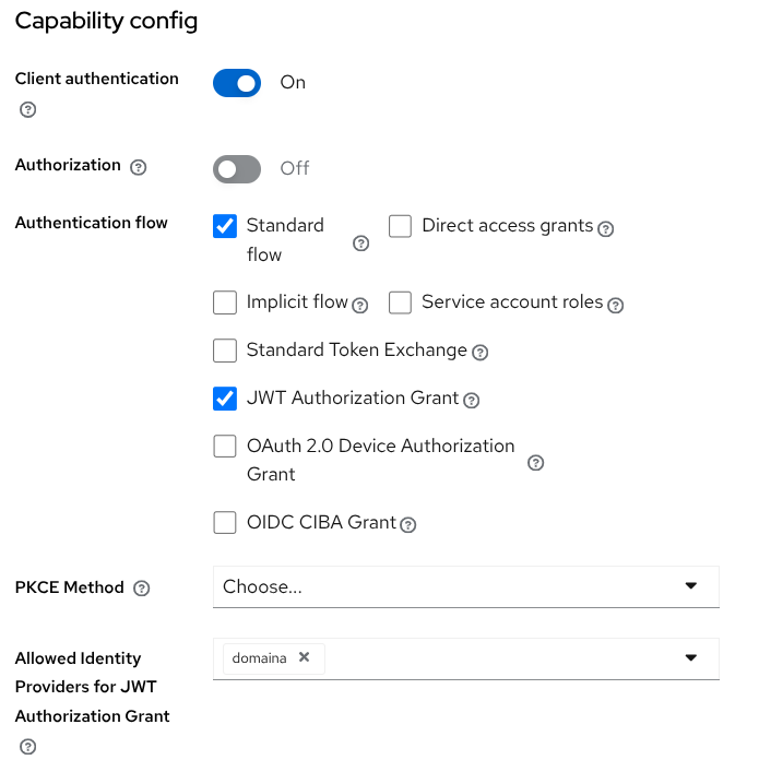 Client configuration for JWT Authorization Grant