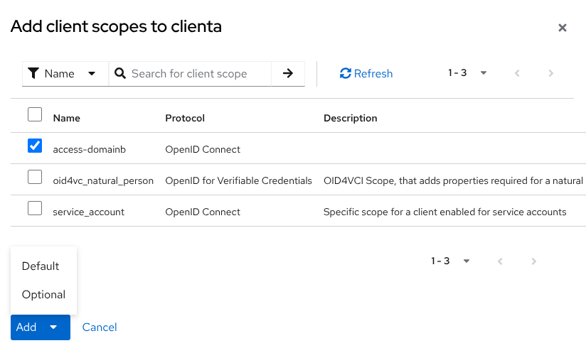 Add client scope as optional