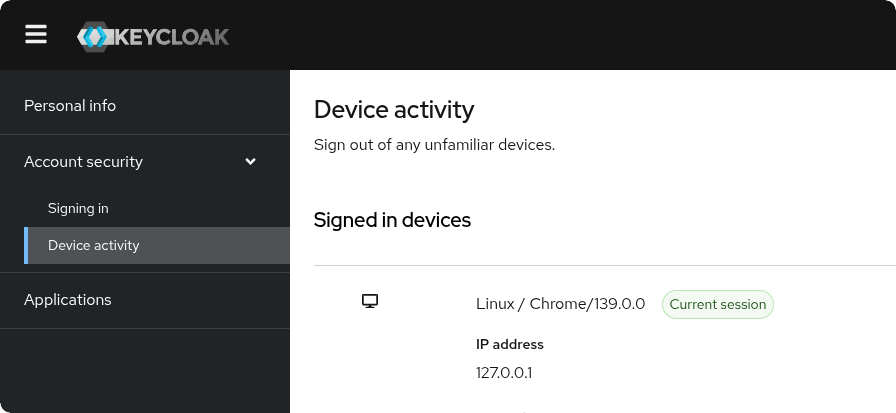 Screenshot of the account management console