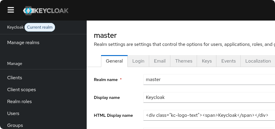 Screenshot of the admin console
