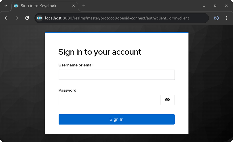 Screenshot showing a user's login screen as presented by Keycloak